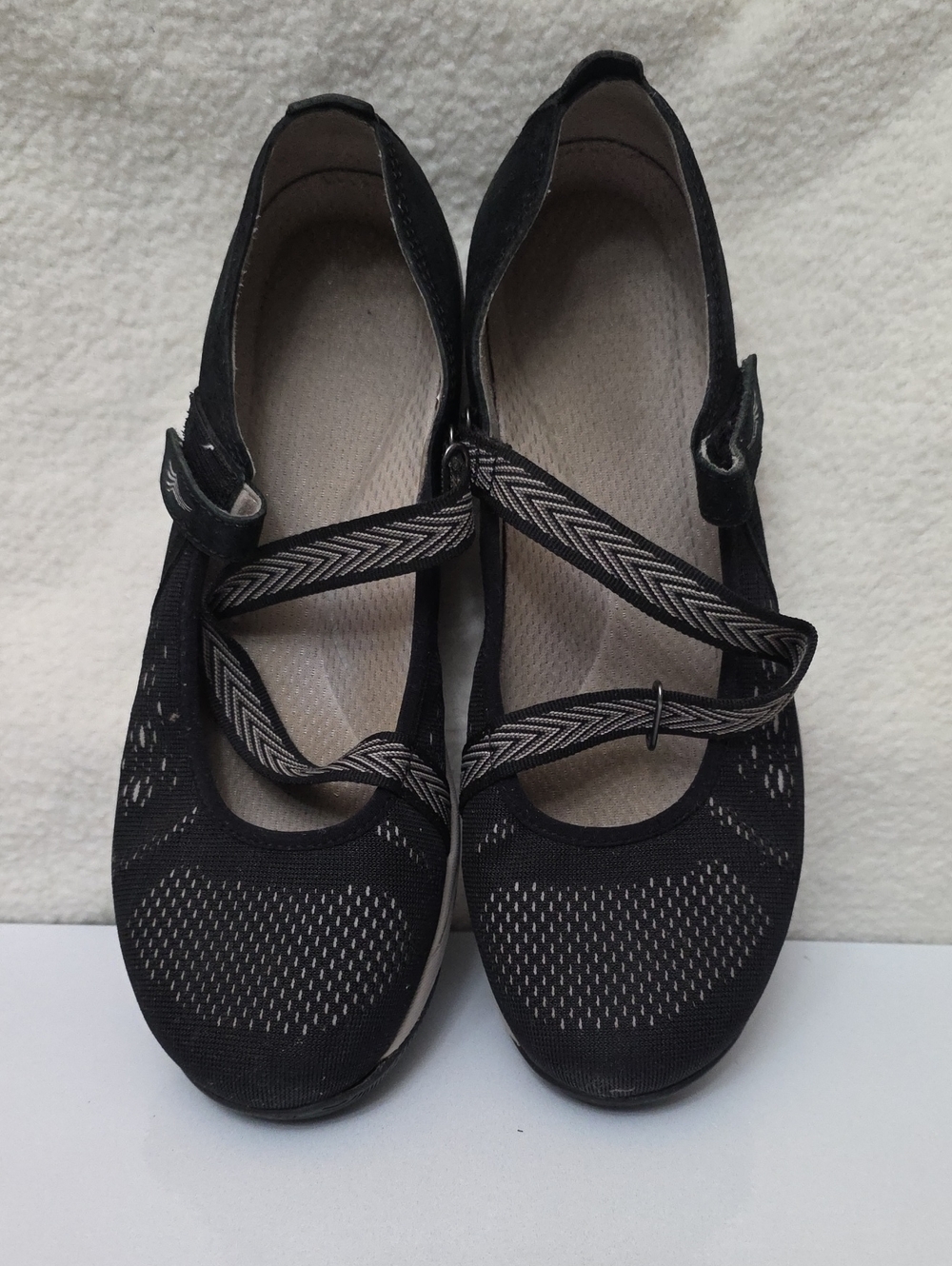 Dansko Haven Black Mesh Mary Jane Flats with Zigzag Elastic Straps - Size 8